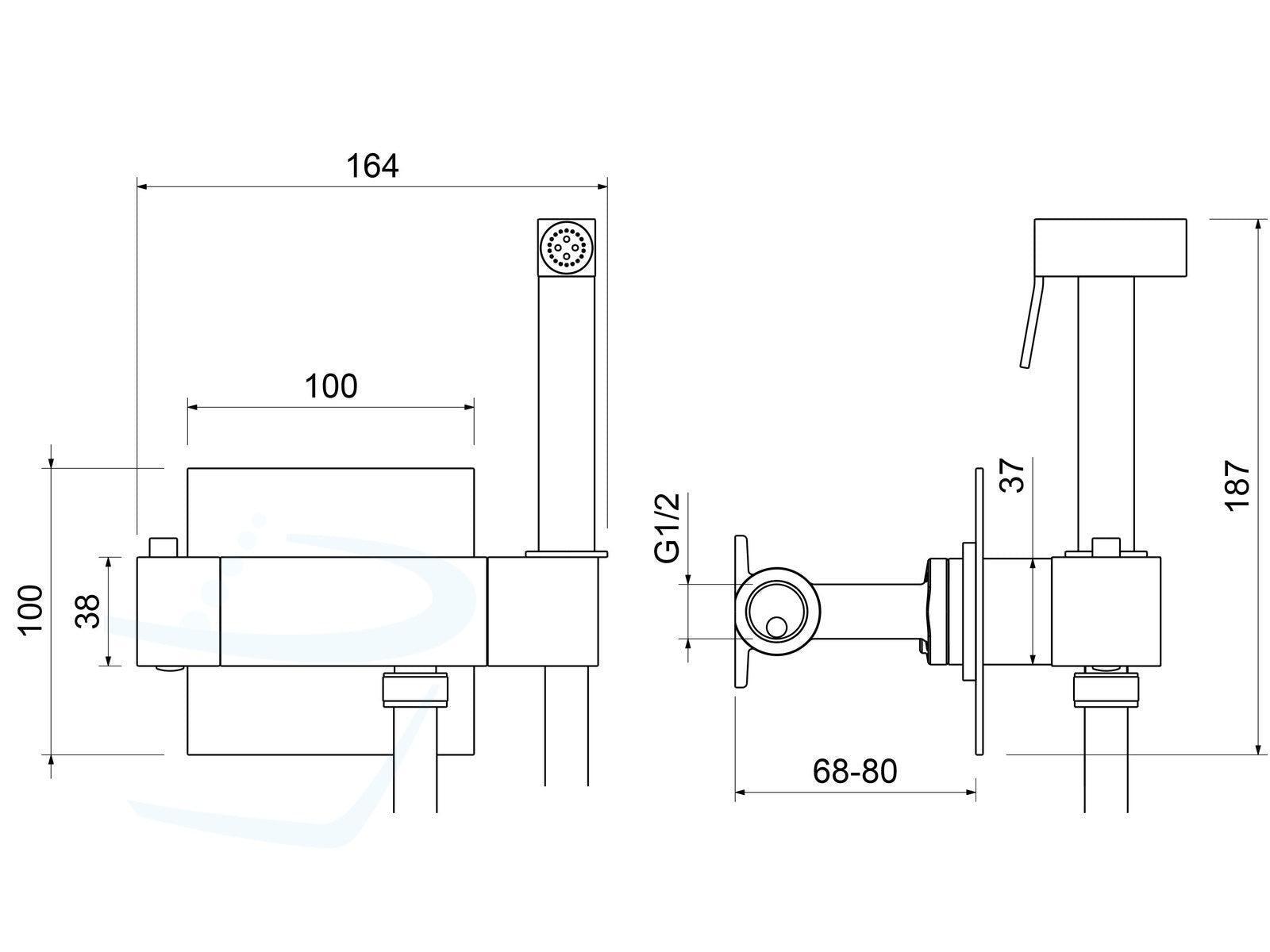 Toiletdouche Square Mount-Mixer Thermo Set
