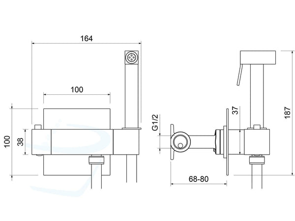 Toiletdouche Square Mount-Mixer Thermo Set