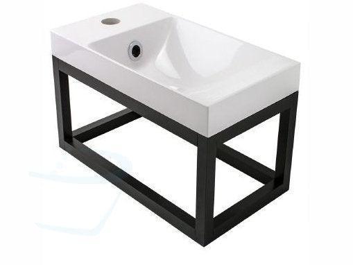 Design Fonteintje met mat zwart aluminium frame in mat wit of glans keramiek