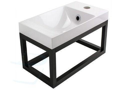 Design Fonteintje met mat zwart aluminium frame in mat wit of glans keramiek
