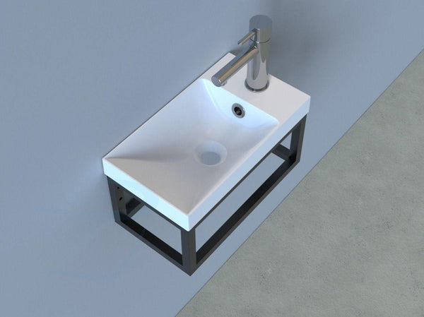 Design Fonteintje met mat zwart aluminium frame in mat wit of glans keramiek
