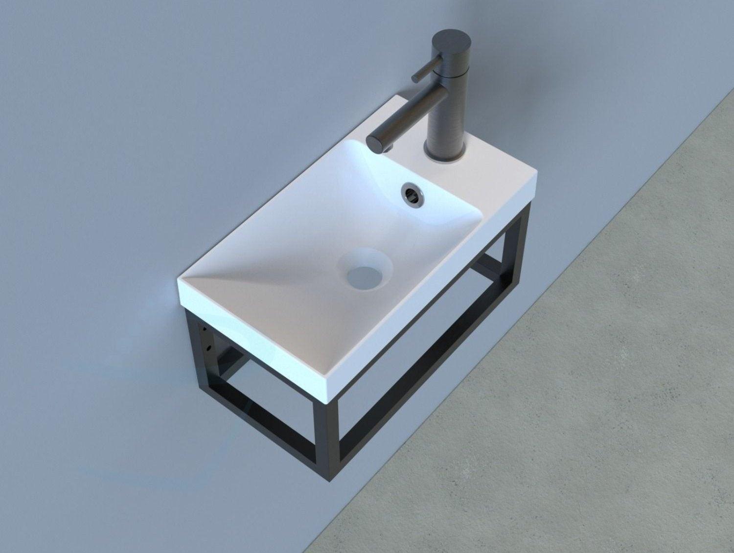 Design Fonteintje met mat zwart aluminium frame in mat wit of glans keramiek