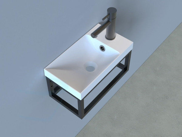 Design Fonteintje met mat zwart aluminium frame in mat wit of glans keramiek