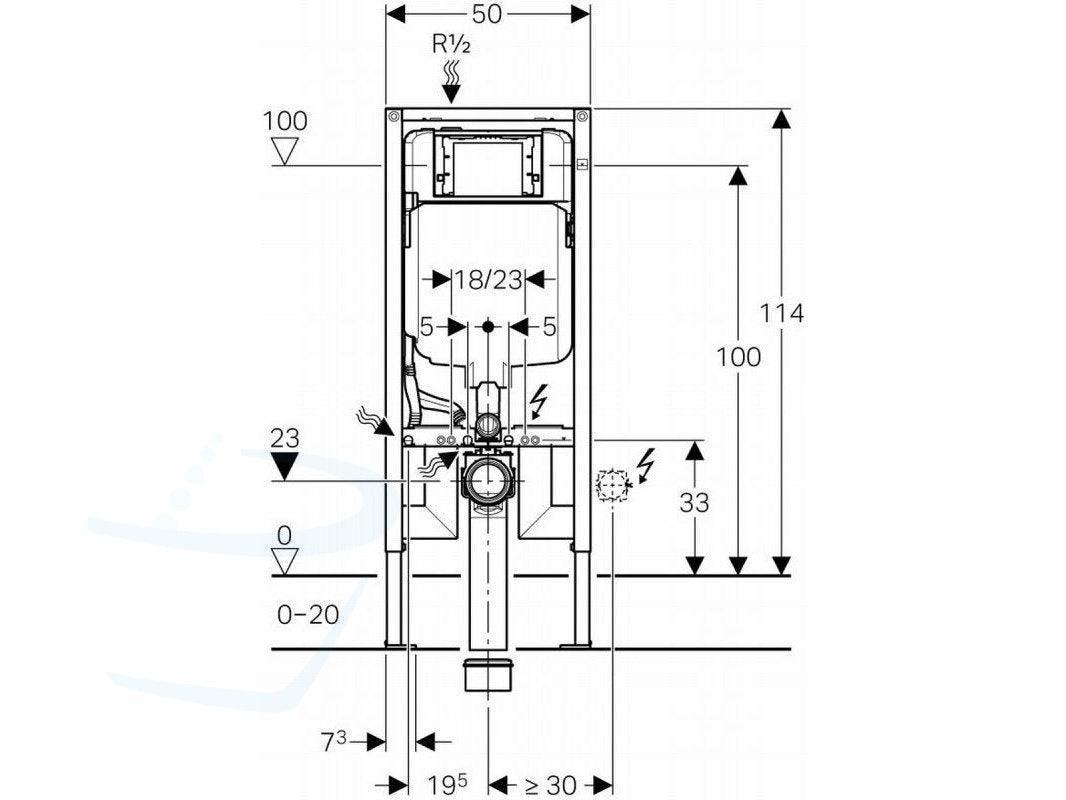Geberit Duofix wand-WC element Ruimtebesparend technische tekening
