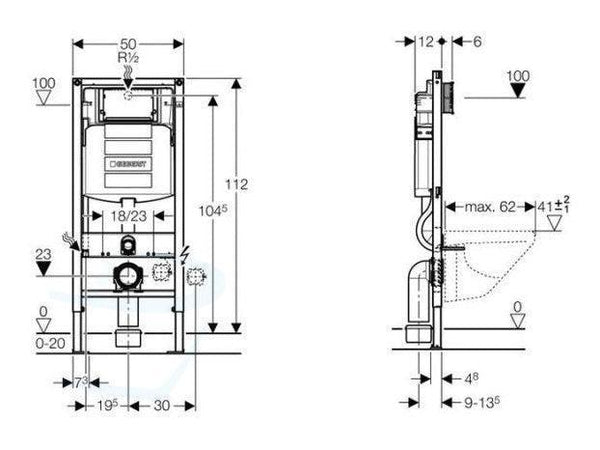 Geberit Duofix Sigma UP320 inbouwreservoir afmetingen