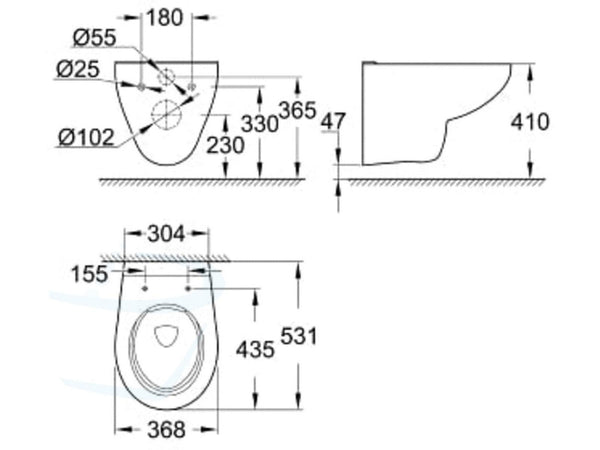 Grohe Bau wandhangend afmetingen 
