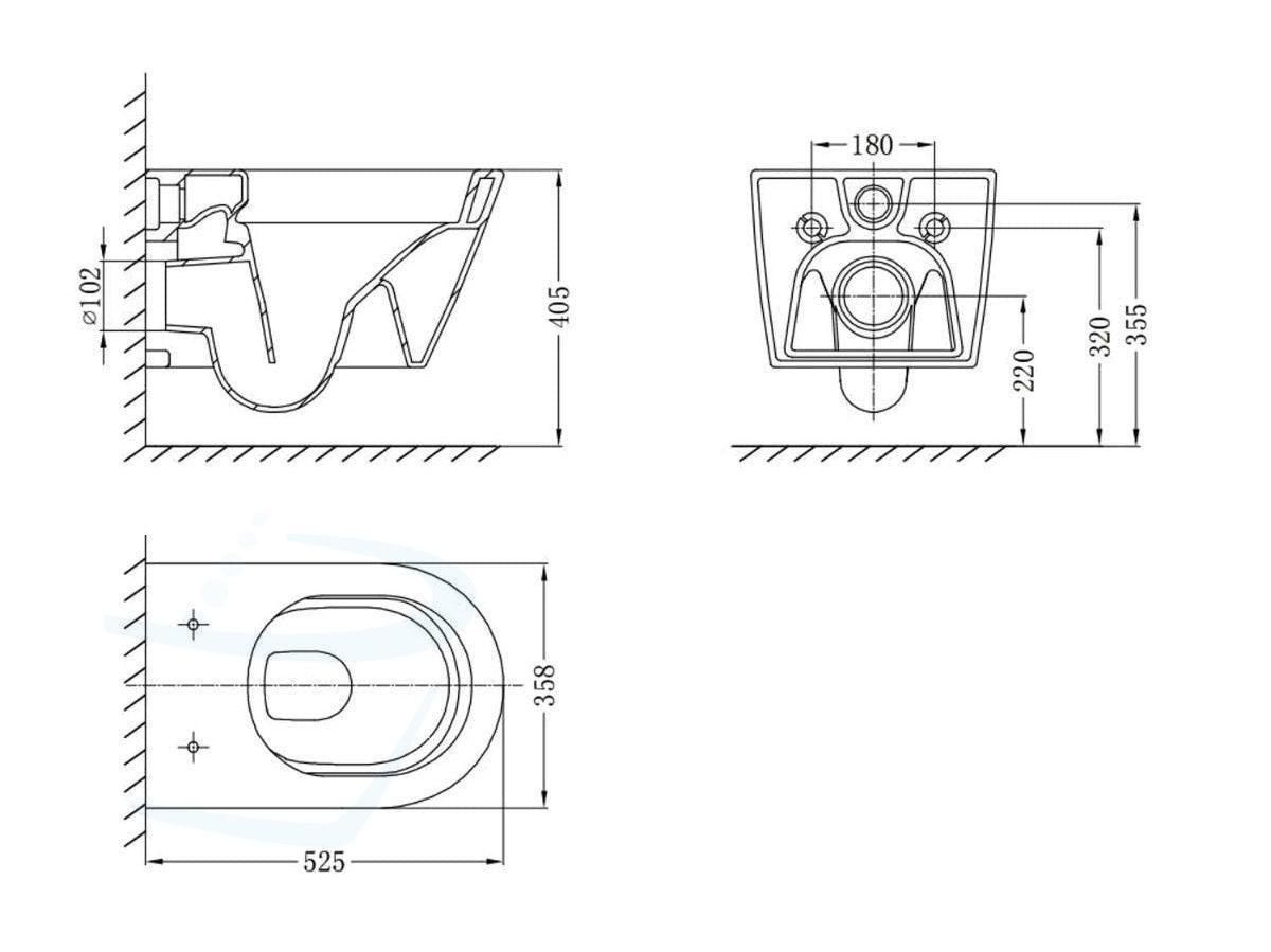 Randloos toilet. Design Rimfree Wandcloset voor Bidet afmetingen