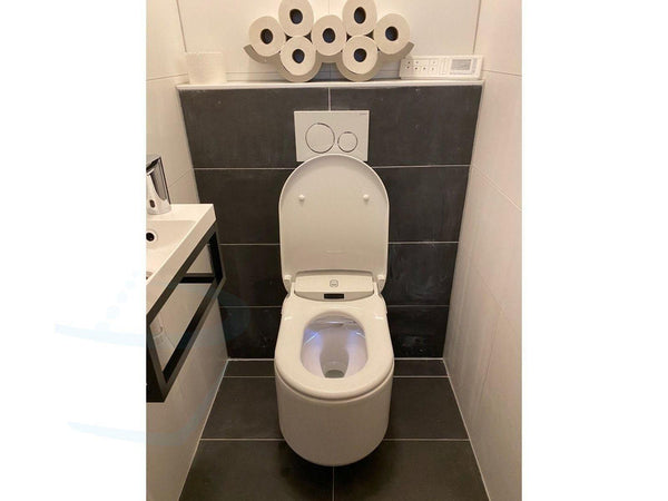 Design Fonteintje met mat zwart aluminium frame in mat wit of glans keramiek