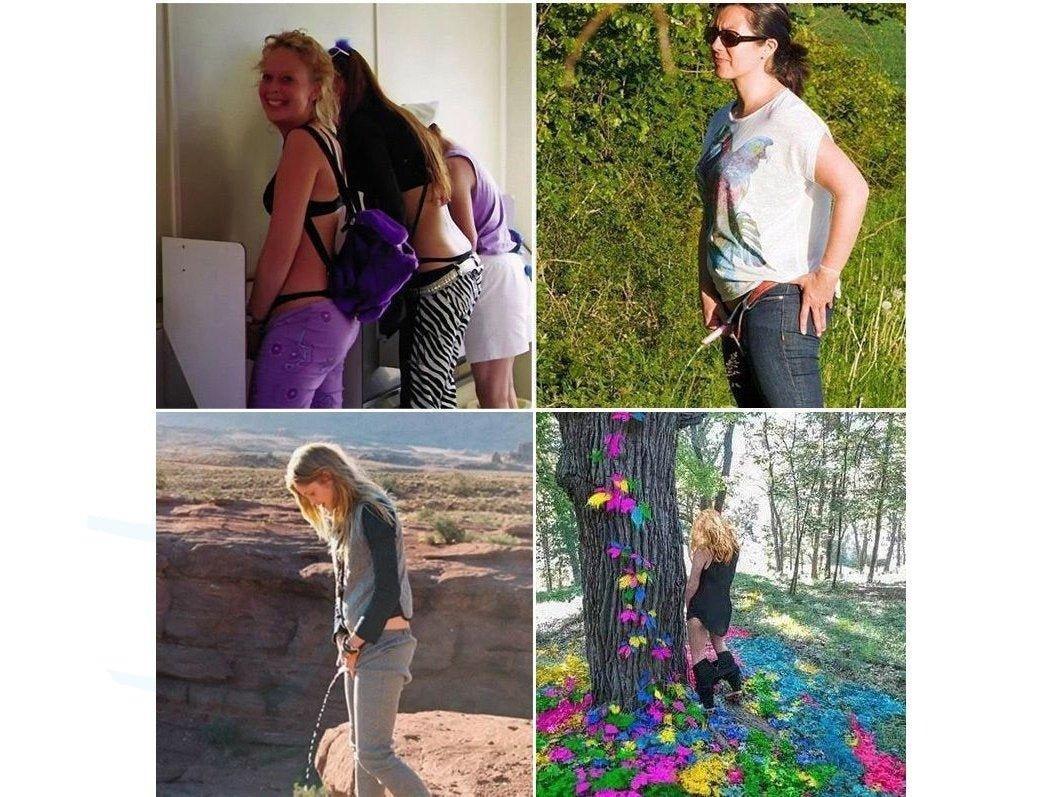 Plastuitje staand plassen vrouw. Peebuddy