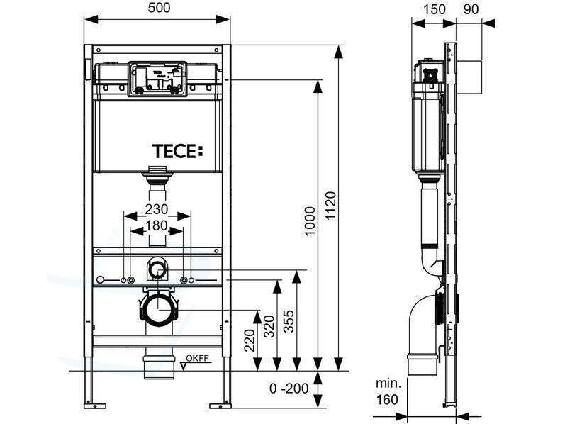TECE inbouwreservoir technische tekening