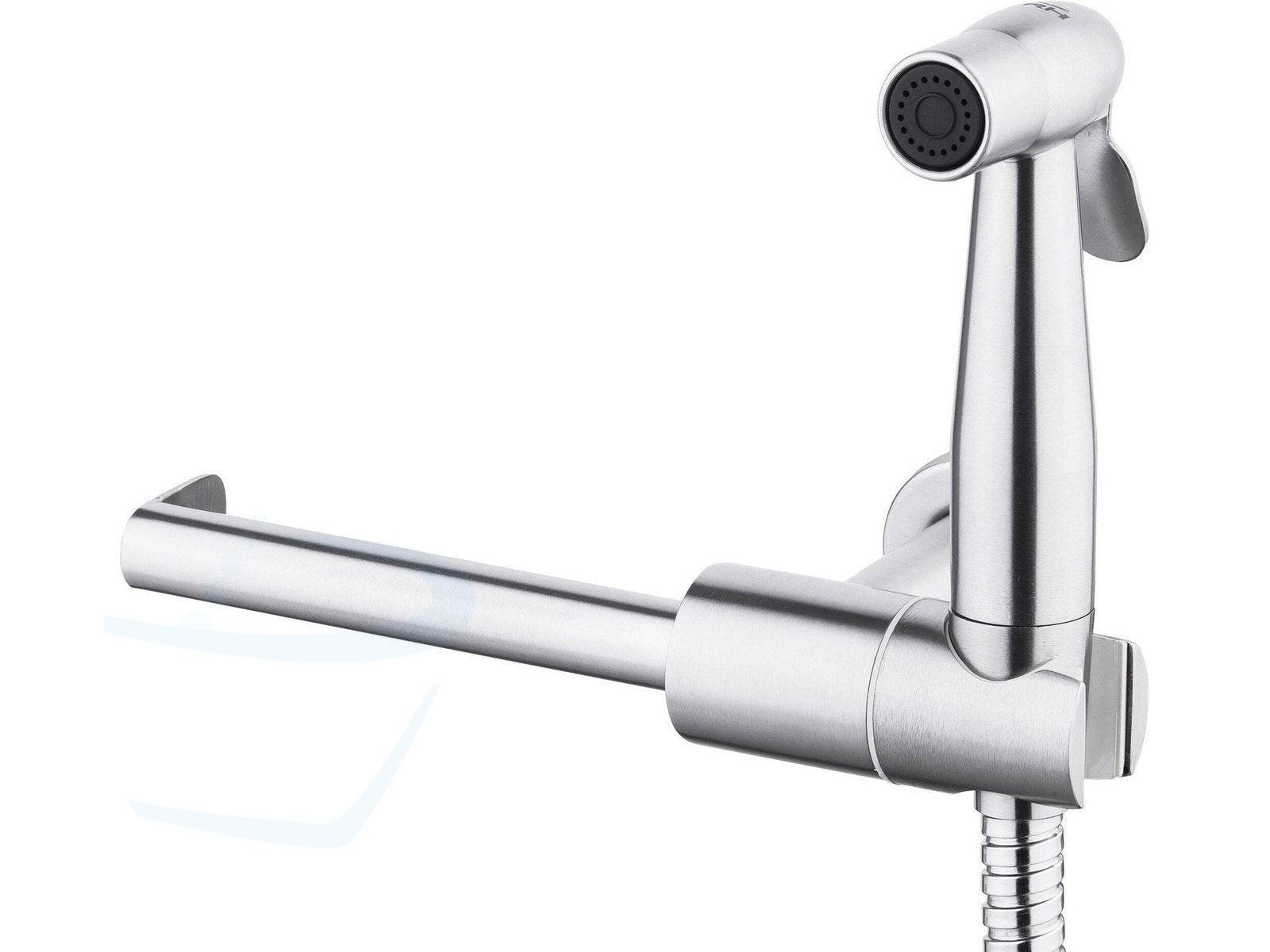 toiletdouche, wc sproeier RVS met toiletrolhouder 