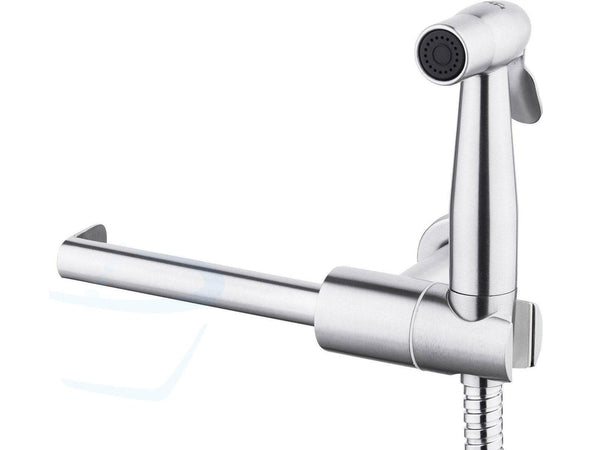 toiletdouche, wc sproeier RVS met toiletrolhouder 