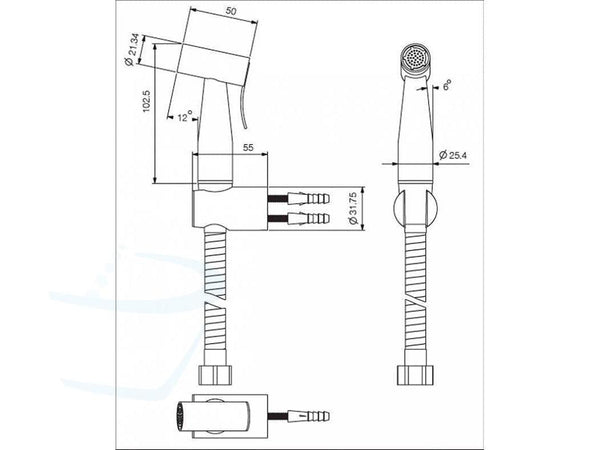 wc-douche set RVS technische tekening
