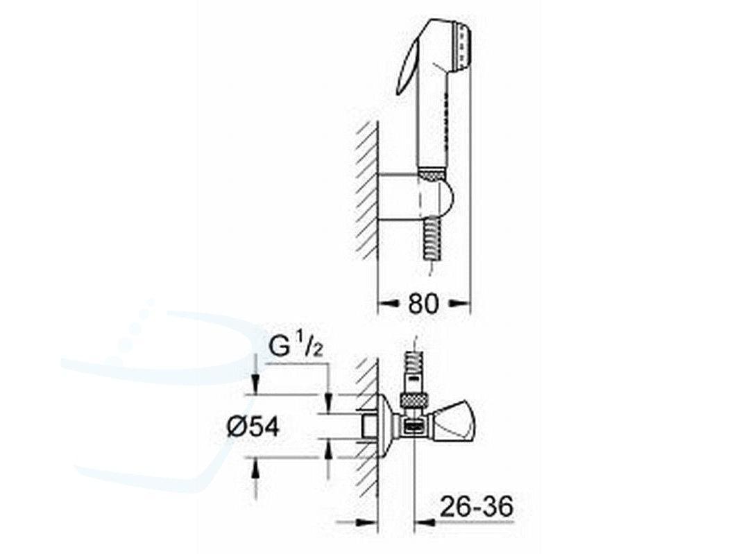 Kunststof Chrome Triggerspray set met stopkraan van GROHE afmetingen