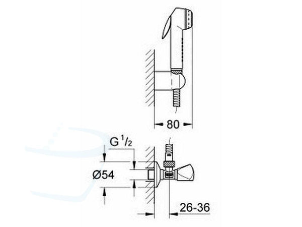 Kunststof Chrome Triggerspray set met stopkraan van GROHE afmetingen