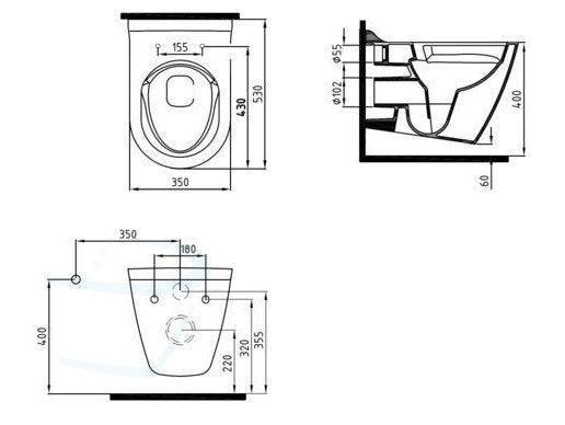 Design Turks Toilet RIM Free met functie afmetingen