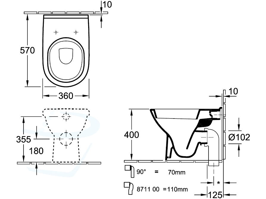 toilet voor bidet: Villeroy & Boch O.Novo staande closet pk back to wall 