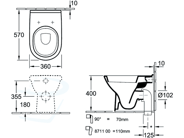 toilet voor bidet: Villeroy & Boch O.Novo staande closet pk back to wall 
