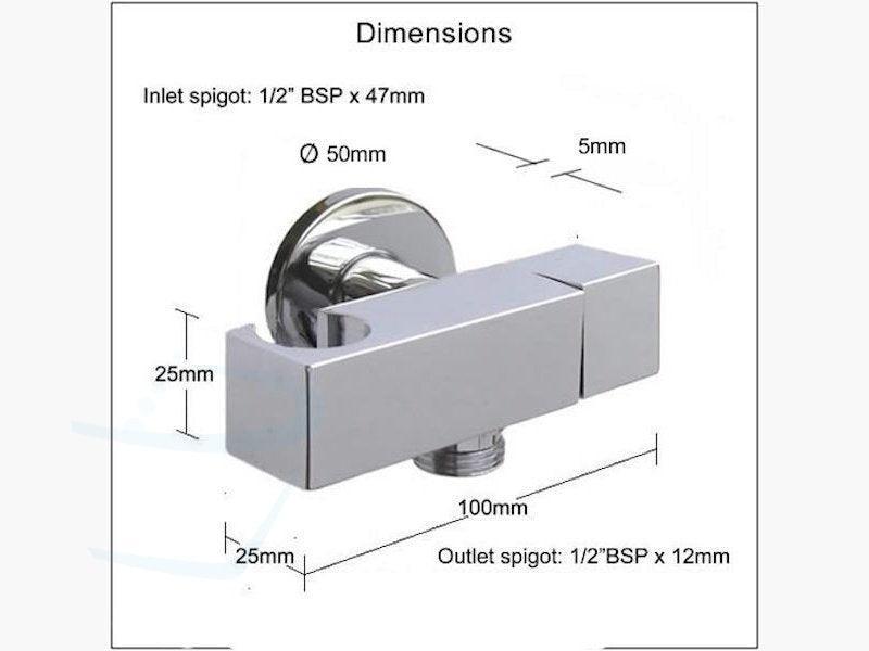 Design Squared Chrome Wandhouder / Stopkraan afmetingen