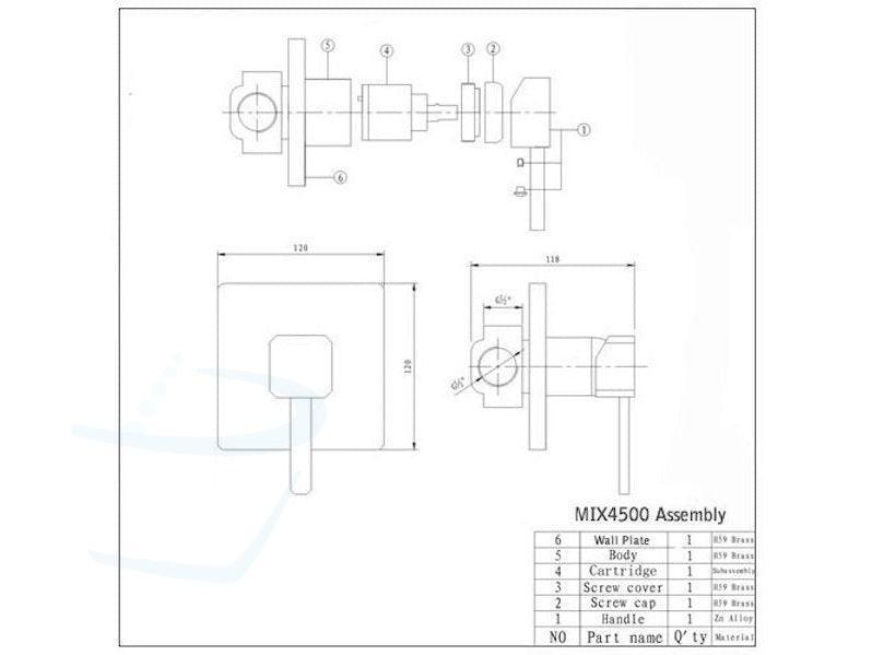 Design Squared Inbouw Single Lever tekening