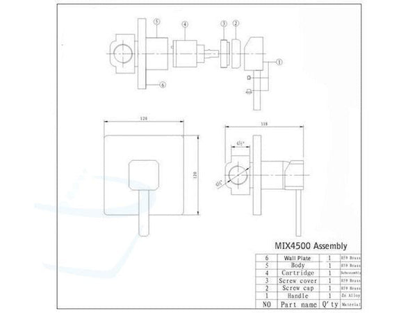 Design Squared Inbouw Single Lever tekening