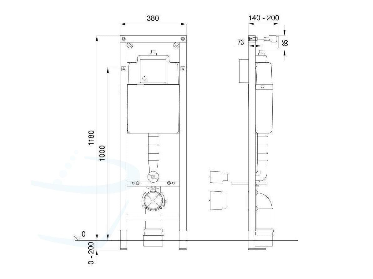 douche-wc-set-compleet technische tekening
